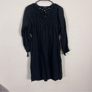Madewell Black Linen Blend Long Sleeve Dress